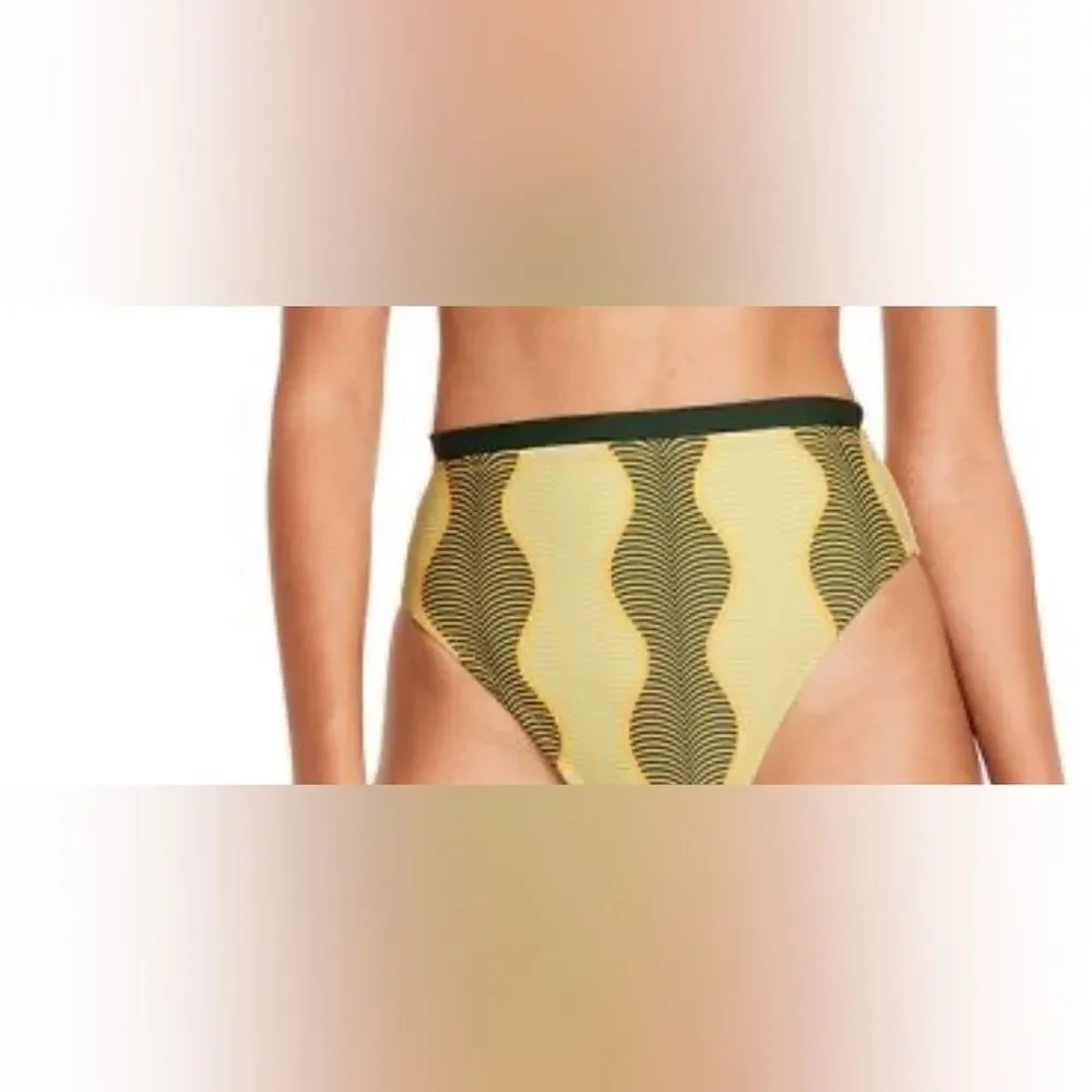 Micro Wave Print Cheeky HighWaist Bikini Bottom FeNoel xTarget Muted Geen NWT XL
